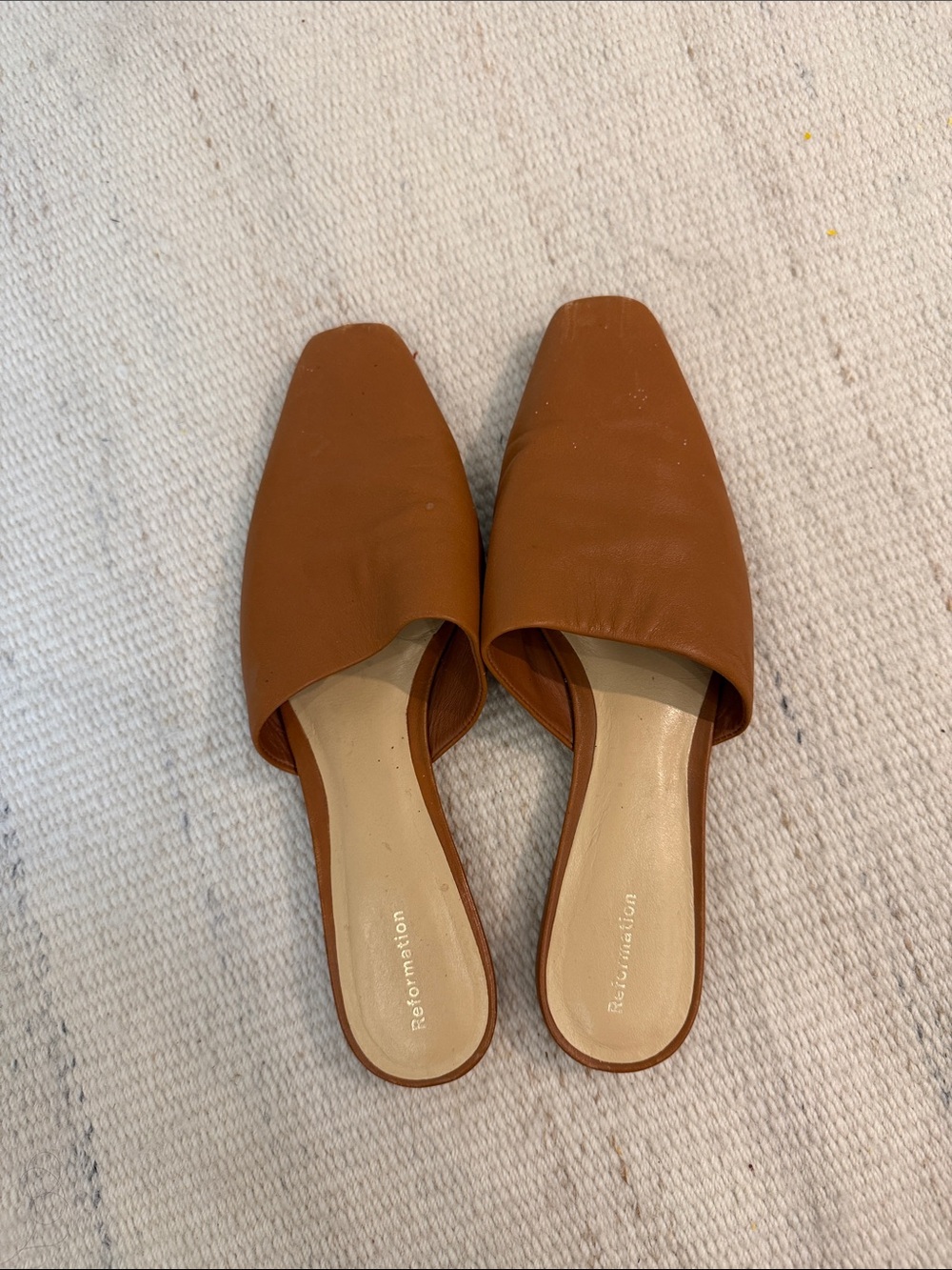 Reformation Tan Leather Square-Toe Slide Mules